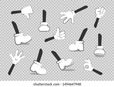 Cartoon Legs And Hands. Leg In Boots And Gloved Hand, Comic Feet In Shoes. Vector Illustration Eps10.