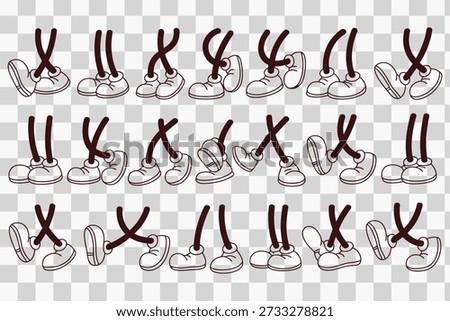 Cartoon Legs Walking Cycle Poses Set Outline Vector Illustration