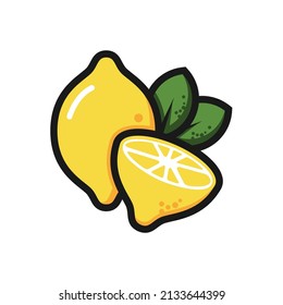 Cartoon Lemon art vector. Fresh lemon fruits on summer season. Summer fruit