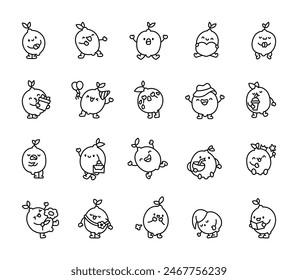 Cartoon lemon character. Coloring Page. Funny hero. Hand drawn style. Vector drawing. Collection of design elements.