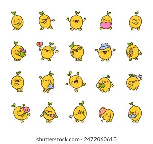 Cartoon lemon character. Funny hero. Hand drawn style. Vector drawing. Collection of design elements.