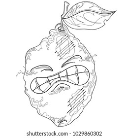 Cartoon lemon character get zest vector in black and white. Coloring page