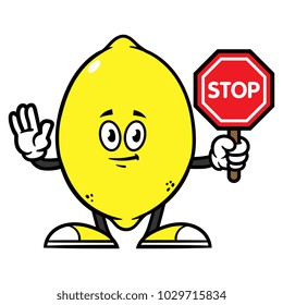 Cartoon Lemon Character Holding Stop Sign