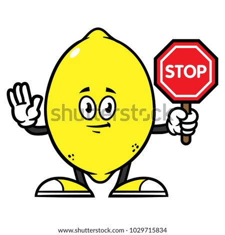 Cartoon Lemon Character Holding Stop Sign