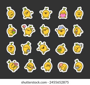 Cartoon lemon character. Sticker Bookmark. Funny hero. Hand drawn style. Vector drawing. Collection of design elements.