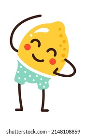 Cartoon lemon doing exercises. Vector illustration