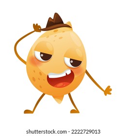 Cartoon Lemon Fruit in Hat Dancing and Cheering Enjoying Summer Season Vector Illustration