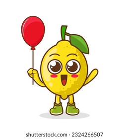 Dibujo de una fruta de limón con un globo , diseño de carácter