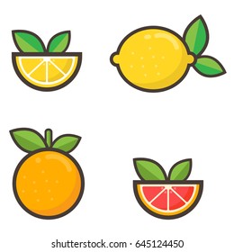 cartoon lemon and grapefruit set