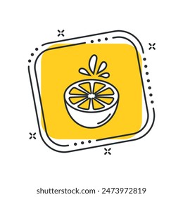 Cartoon Zitronen-Ikone Vektorillustration. Zitrusfrüchte auf isoliertem gelbem quadratischem Hintergrund. Citric-Zeichen-Konzept.