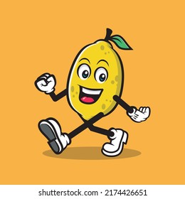 cartoon lemon mascot retro logo design vector