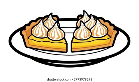 A cartoon lemon meringue pie served
