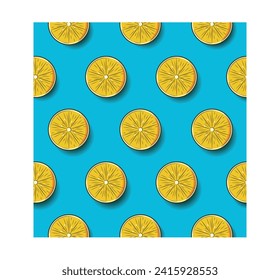 Cartoon Lemon slices pattern on turquoise color background - Illustration