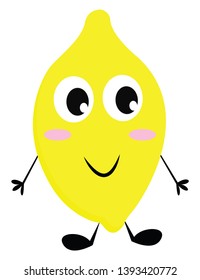 Caricatura de un limón con un dibujo o ilustración de color de la cara sonriente vectorial