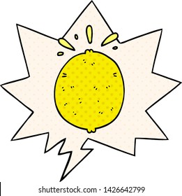 cartoon lemon with speech bubble in comic book style