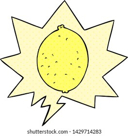 cartoon lemon with speech bubble in comic book style