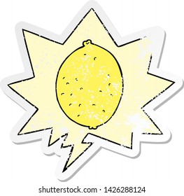cartoon lemon with speech bubble distressed distressed old sticker