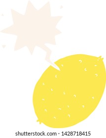 cartoon lemon with speech bubble in retro style