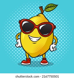 Cartoon lemon in sunglasses pop art retro vector illustration. Comic book style imitation.