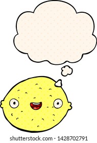 cartoon lemon with thought bubble in comic book style