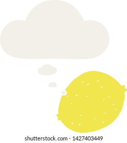 cartoon lemon with thought bubble in retro style