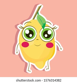 cartoon lemon vector image, sticker of cute lemon, funny character 