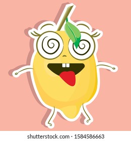 cartoon lemon vector image, sticker of cute lemon, funny character 