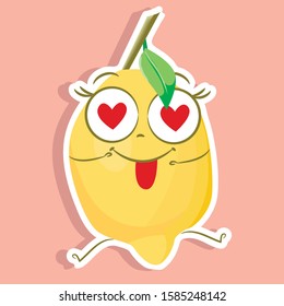 cartoon lemon vector image, sticker of cute lemon, funny character 