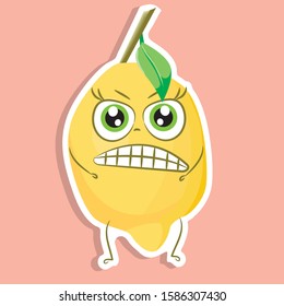 cartoon lemon vector image, sticker of cute lemon, funny character 