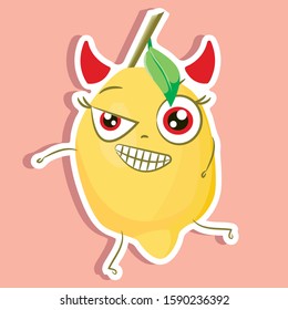 cartoon lemon vector image, sticker of cute lemon, funny character 