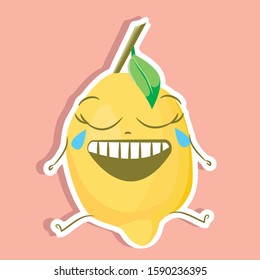cartoon lemon vector image, sticker of cute lemon, funny character 