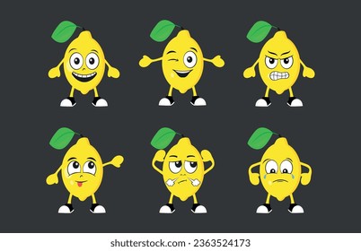 Cartoon lemons set with different emotions vector
