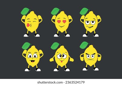 Cartoon lemons set with different emotions vector