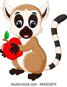 cartoon lemur holding apple