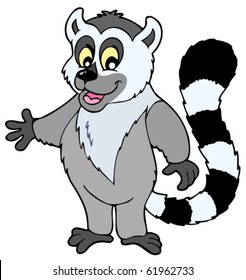 Cartoon lemur on white background - vector illustration.