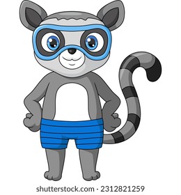 Cartoon lemur cartoon wearing diving suit snorkeling