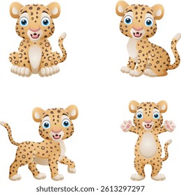Cartoon leopard collection set on white background