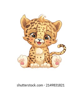 Cartoon leopard cub. Cute wildcat vector illustration. Safari animals.