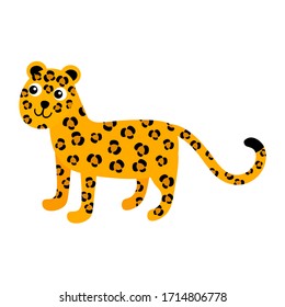 Cartoon leopard in flat style isolated on white background. Wild African cat.Vector illustration. 