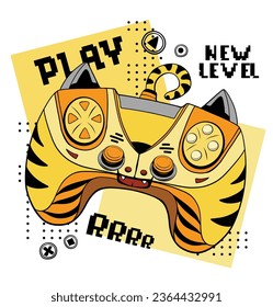 Cartoon leopard gamepad character. Wild life illustration with gamepad.