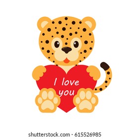 cartoon leopard and heart with text