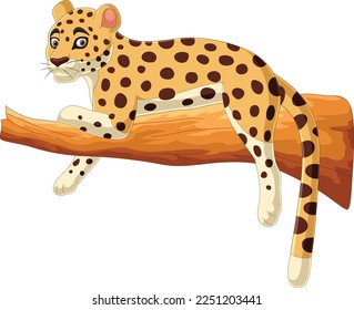 Cartoon leopard lying on a tree branch 