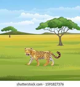 Cartoon leopard in the savannah