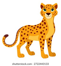 Vista lateral do leopardo dos desenhos animados. Chita de animal africano em estilo divertido. Ilustração vetorial isolada sobre fundo branco. 