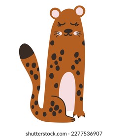 Cartoon leopard.  Wild African cat. Jaguar sits. Perfect for kids, prints and posters. Vector hand draw illustration isolated on the white background. 