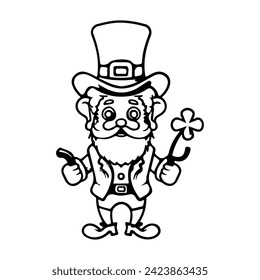 Cartoon leprechaun character with shamrock leaf illustration