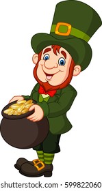 Cartoon leprechaun with gold coin