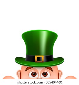 Cartoon Leprechaun in a green hat. Card for Saint Patrick's Day. 