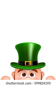 Cartoon Leprechaun in a green hat. Card for Saint Patricks Day. Vector illustration.