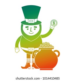 cartoon leprechaun holding gold coin and pot money st patricks